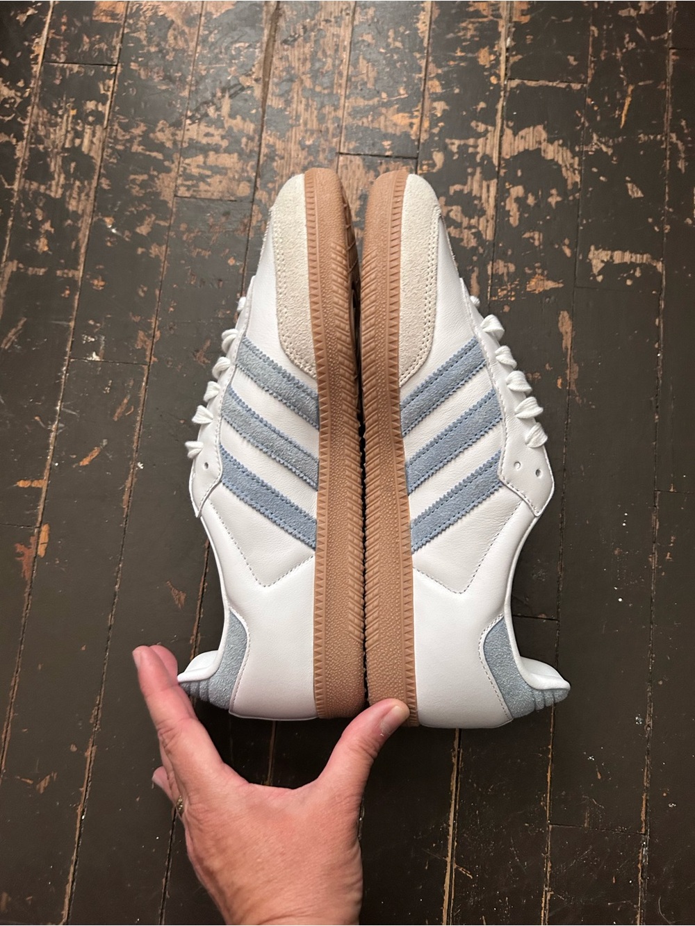 adidas White with Light Blue Three-Stripe Low-Top Samba Sneakers-Brand New - Picture 5 of 9